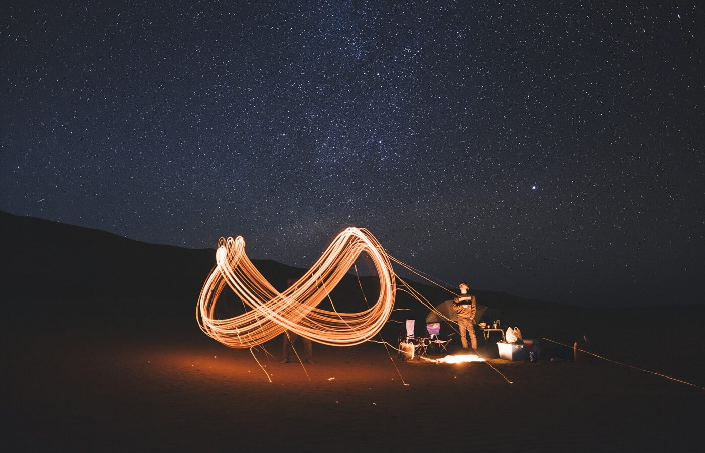 A desert camp under the Milky Way in the Wahiba Sands